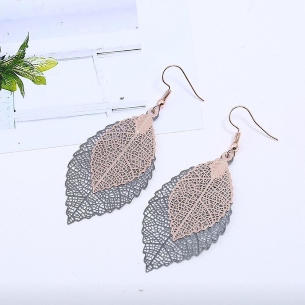 Tree Leaf Two Tone Silver Gold Drop Earrings new